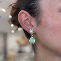 Amara Pearl and Chrysoprase Double Drop Earrings