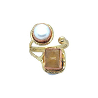 Amara Geo Golden Jasper and Pearl Ring