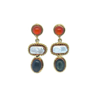 Amara Triple Drop Carnelian Pearl and Labradorite Earrings