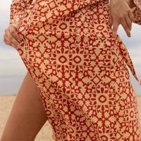 Red Geometric Kimono Robe