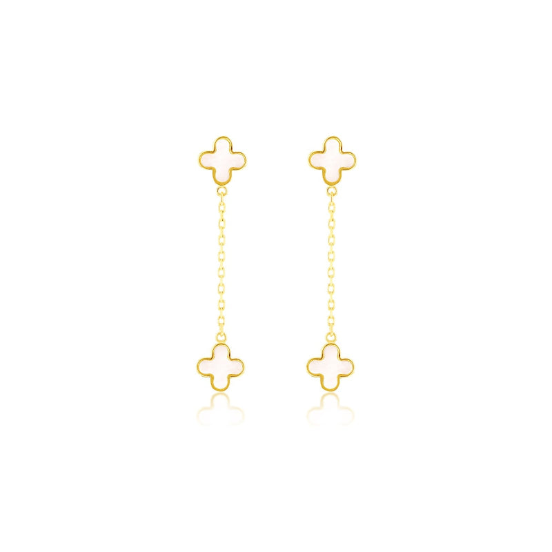 9k Yellow Gold Petal MOP Drop Earrings