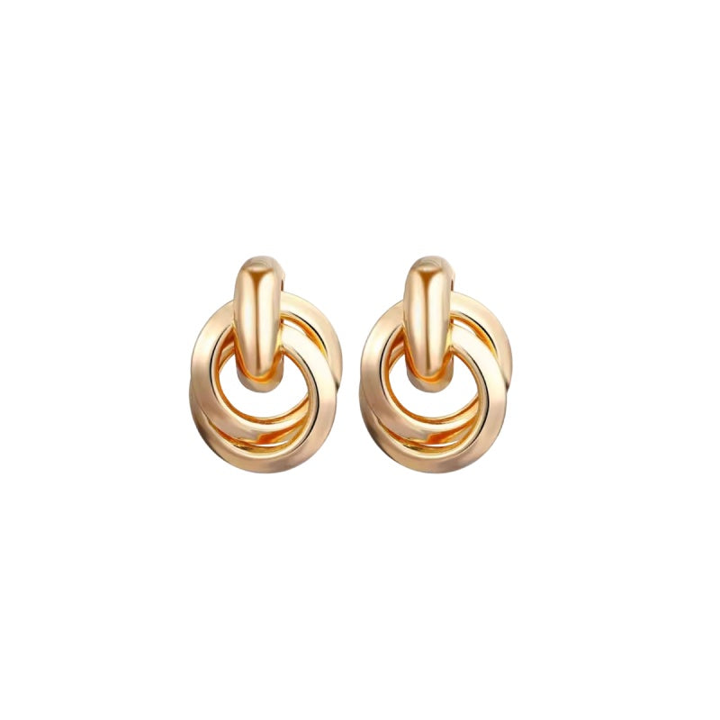 Gold Double Ring Door Knocker Earrings
