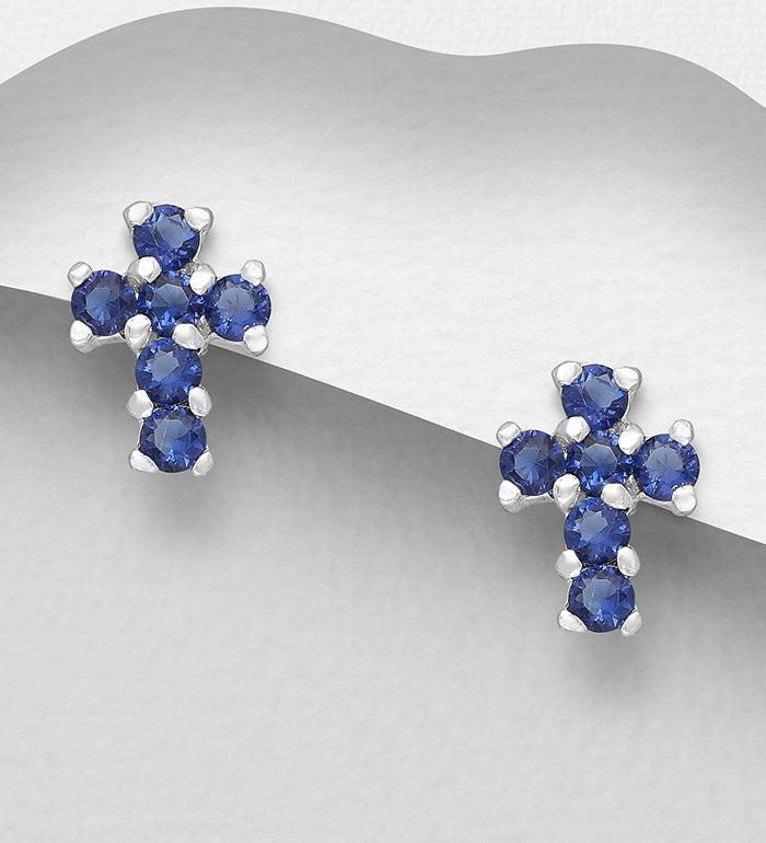 Mini Gemstone Cross Studs