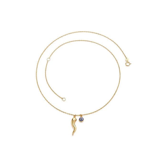 9k Yellow Gold Eye and Horn Necklace