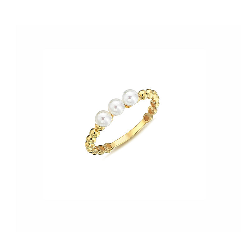 9k Yellow Gold Beaded Pearl Ring