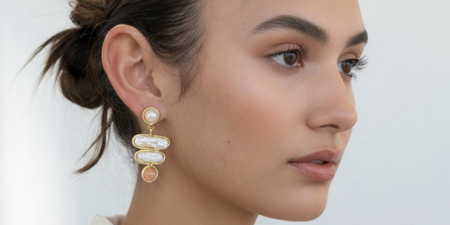 Amara Pearl Bar and Red Aventurine Earrings