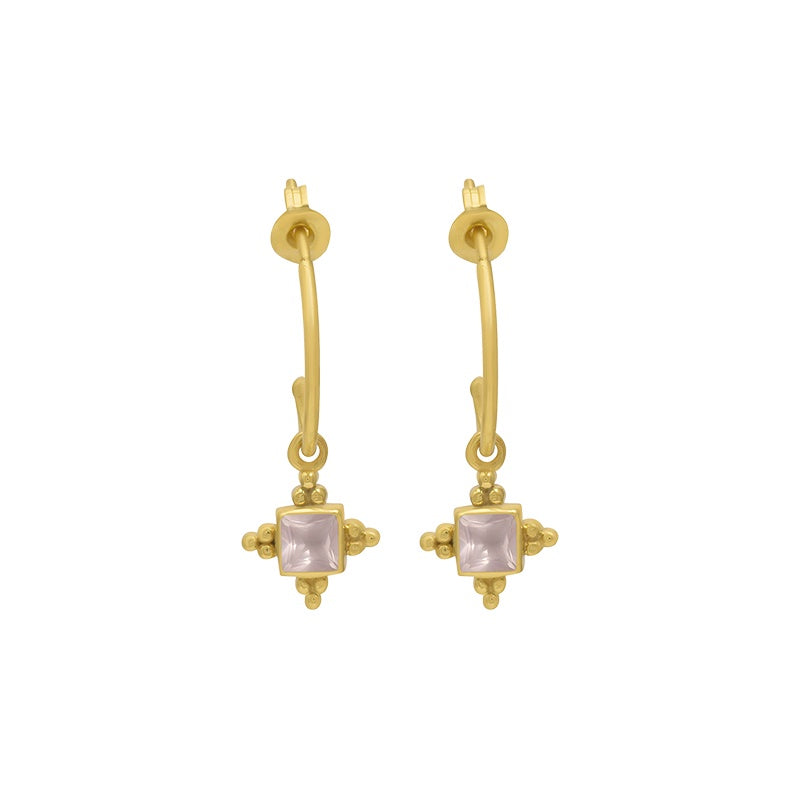 Allora Ornate Rose Quartz Hoop Earrings