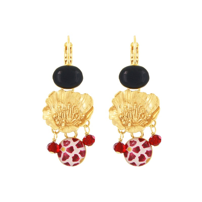 Magnolia Flower & Resin Drop Earrings