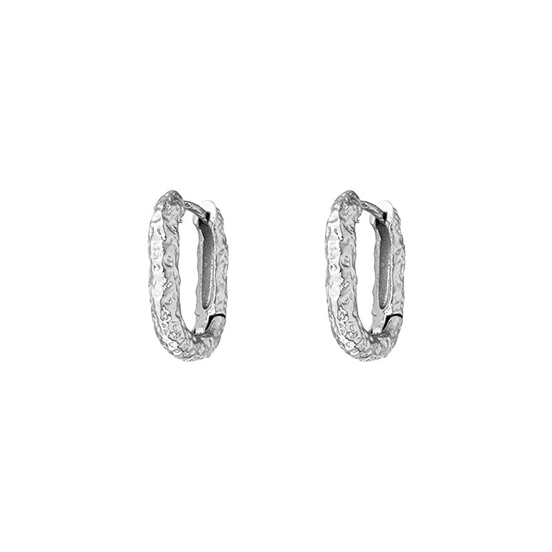 Silver Beaten Rectangle Hoops