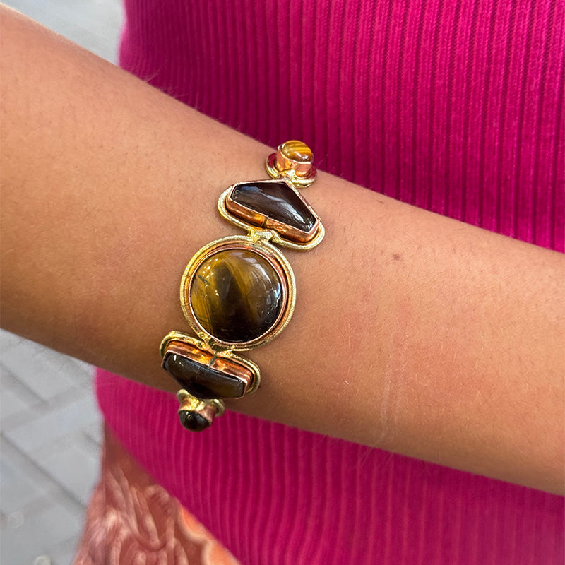 Amara Round Tigers Eye and Smokey Quartz Stone Cuff