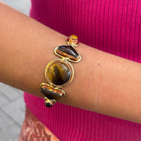 Amara Round Tigers Eye and Smokey Quartz Stone Cuff