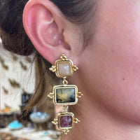 Amara Triple Square Stone Drop Earrings