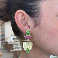 Amara Green Turquoise and Rhodochrosite Shield Drop Earrings