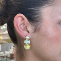 Amara Triple Drop Pearl and Green Amethyst Earrings