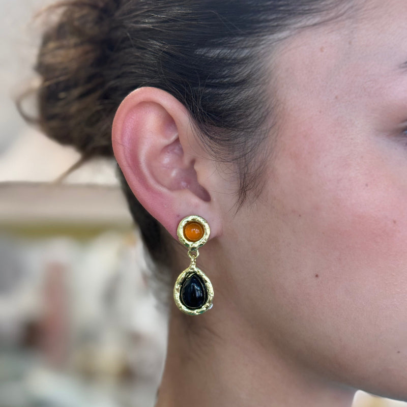 Amara Lemon and Black Onyx Double Drop Earrings