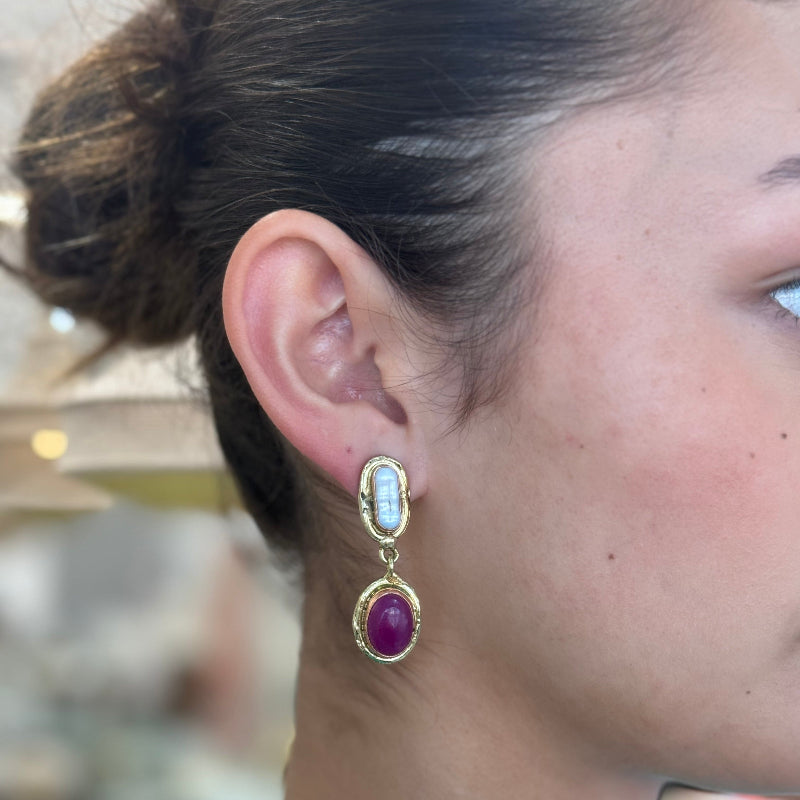 Amara Pink Jade and Pearl Drop Earrings