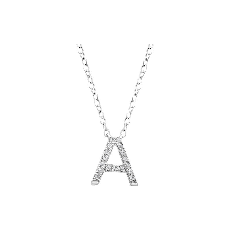 Diamond Initial Necklace - White Solid Gold