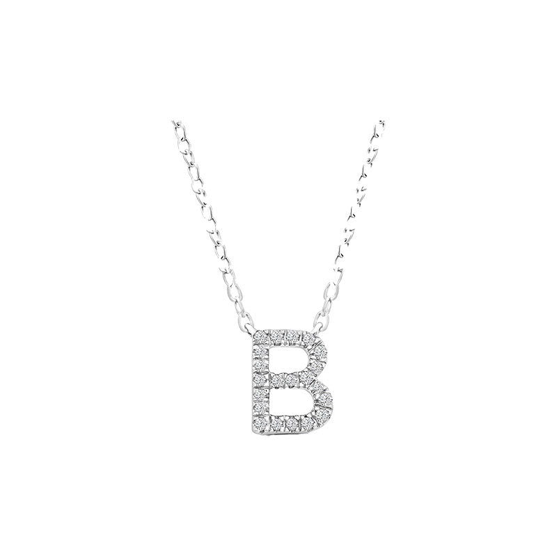 Diamond Initial Necklace - White Solid Gold