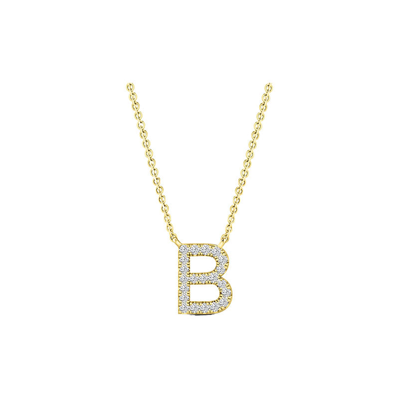 Diamond Initial Necklace - Yellow Solid Gold
