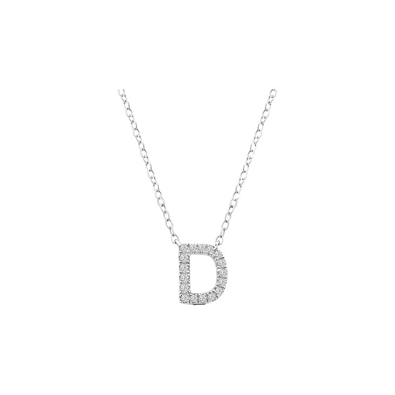 Diamond Initial Necklace - White Solid Gold