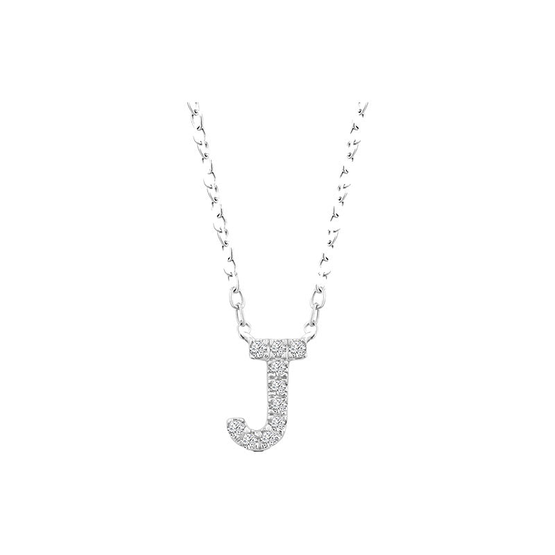 Diamond Initial Necklace - White Solid Gold