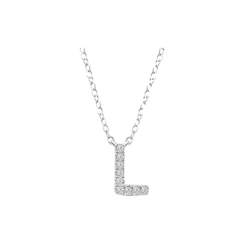 Diamond Initial Necklace - White Solid Gold