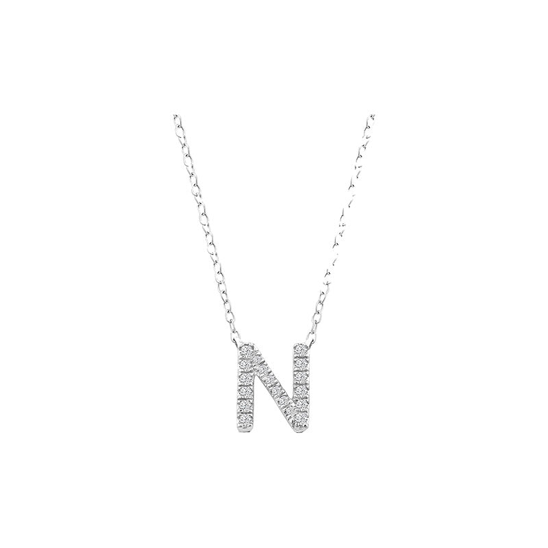 Diamond Initial Necklace - White Solid Gold
