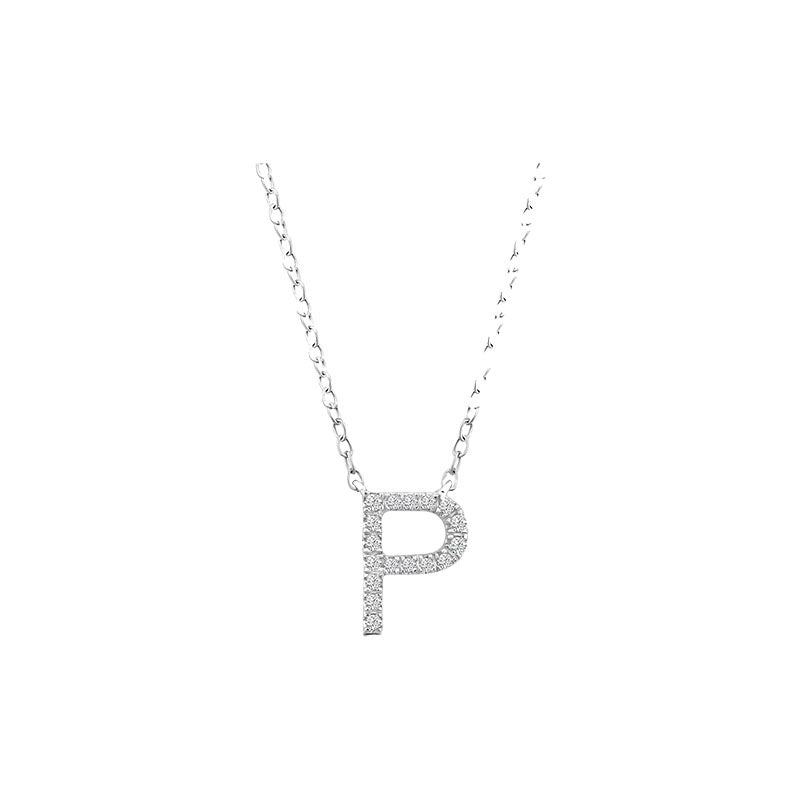 Diamond Initial Necklace - White Solid Gold