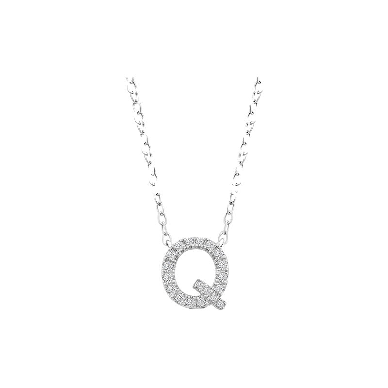 Diamond Initial Necklace - White Solid Gold