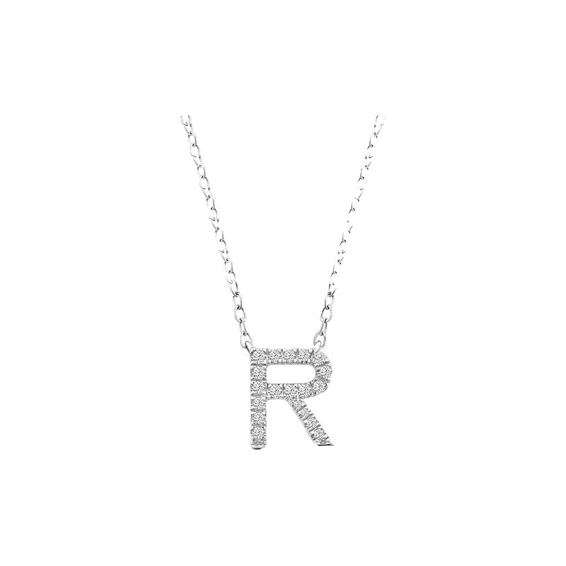 Diamond Initial Necklace - White Solid Gold