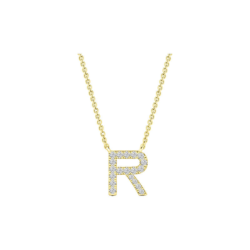 Diamond Initial Necklace - Yellow Solid Gold