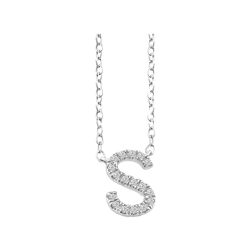 Diamond Initial Necklace - White Solid Gold