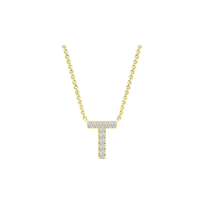 Diamond Initial Necklace - Yellow Solid Gold