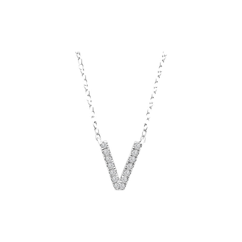 Diamond Initial Necklace - White Solid Gold