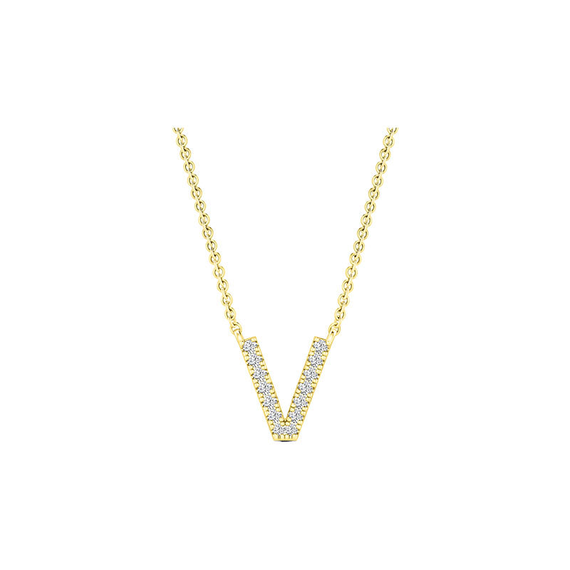 Diamond Initial Necklace - Yellow Solid Gold
