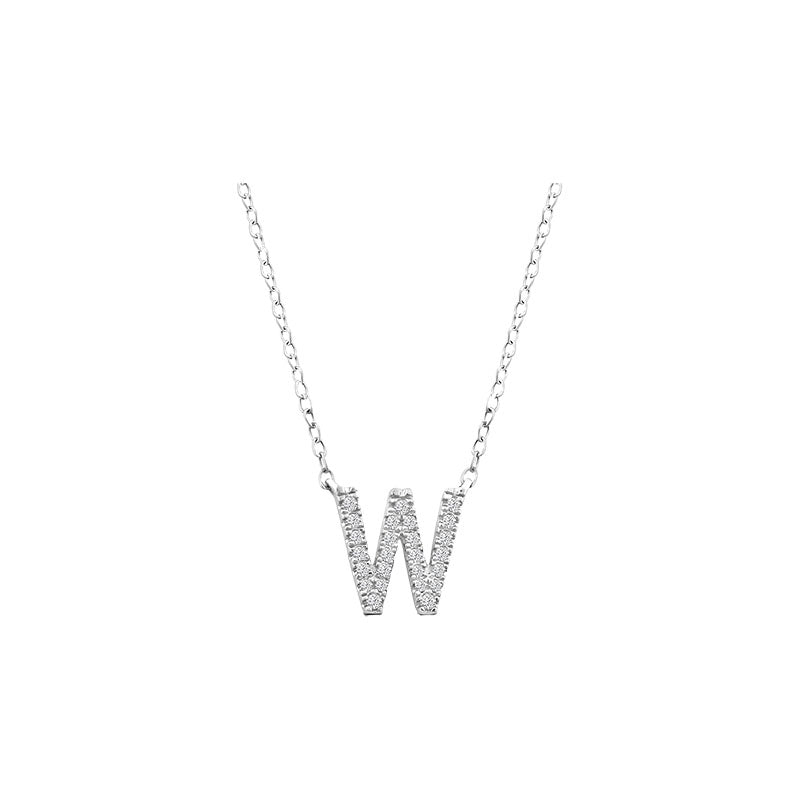 Diamond Initial Necklace - White Solid Gold