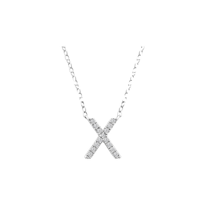 Diamond Initial Necklace - White Solid Gold