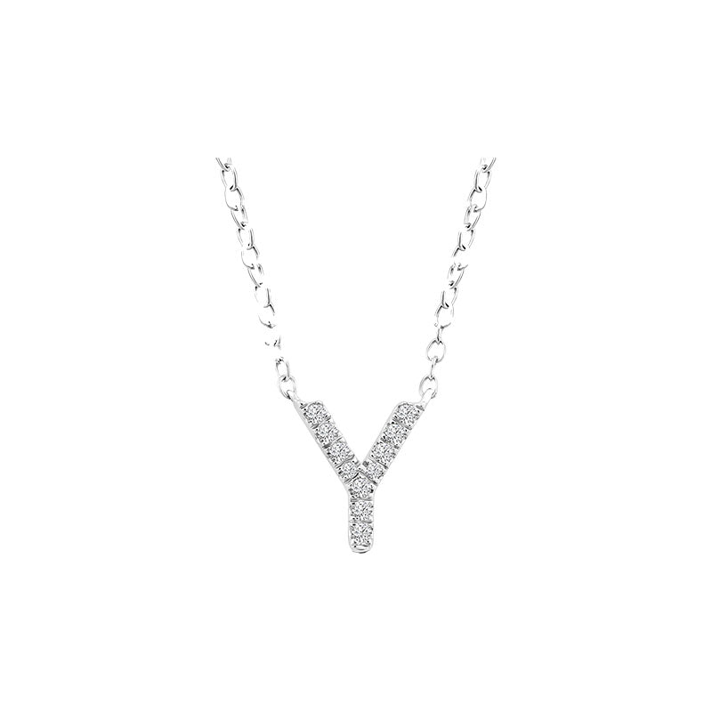 Diamond Initial Necklace - White Solid Gold