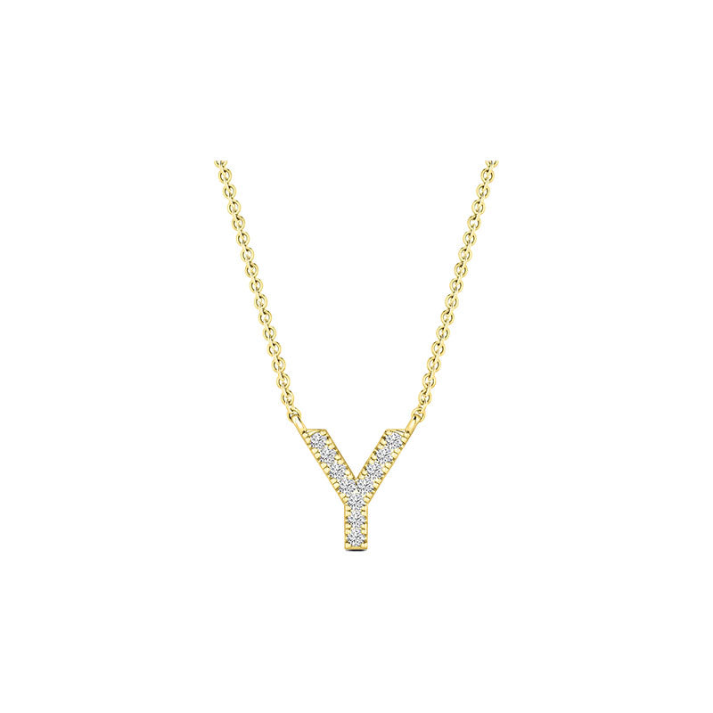 Diamond Initial Necklace - Yellow Solid Gold
