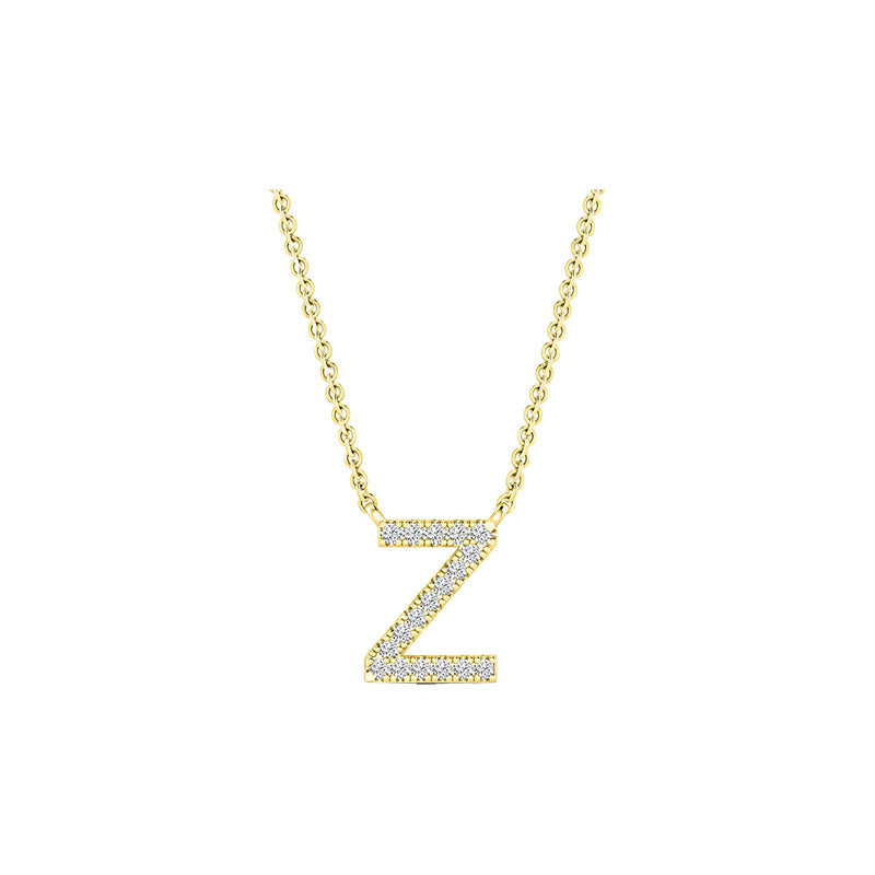Diamond Initial Necklace - Yellow Solid Gold
