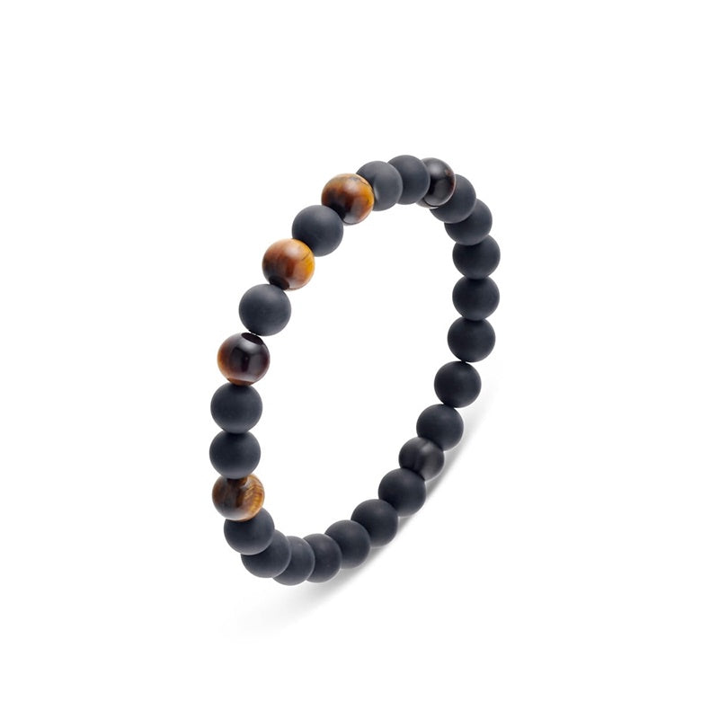 Onyx with Tigers Eye Mens Beaded Bracelet
