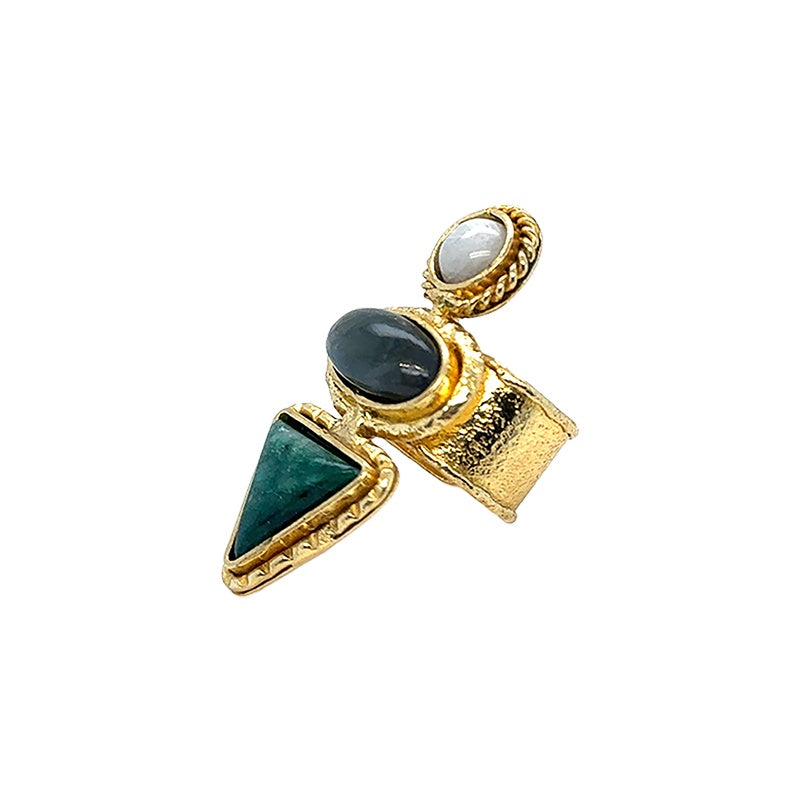 Amara TriStone Jade Labradorite Moonstone Ring