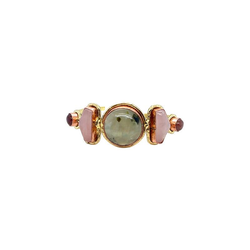 Amara Round Prehnite and Rose Quartz Stone Cuff