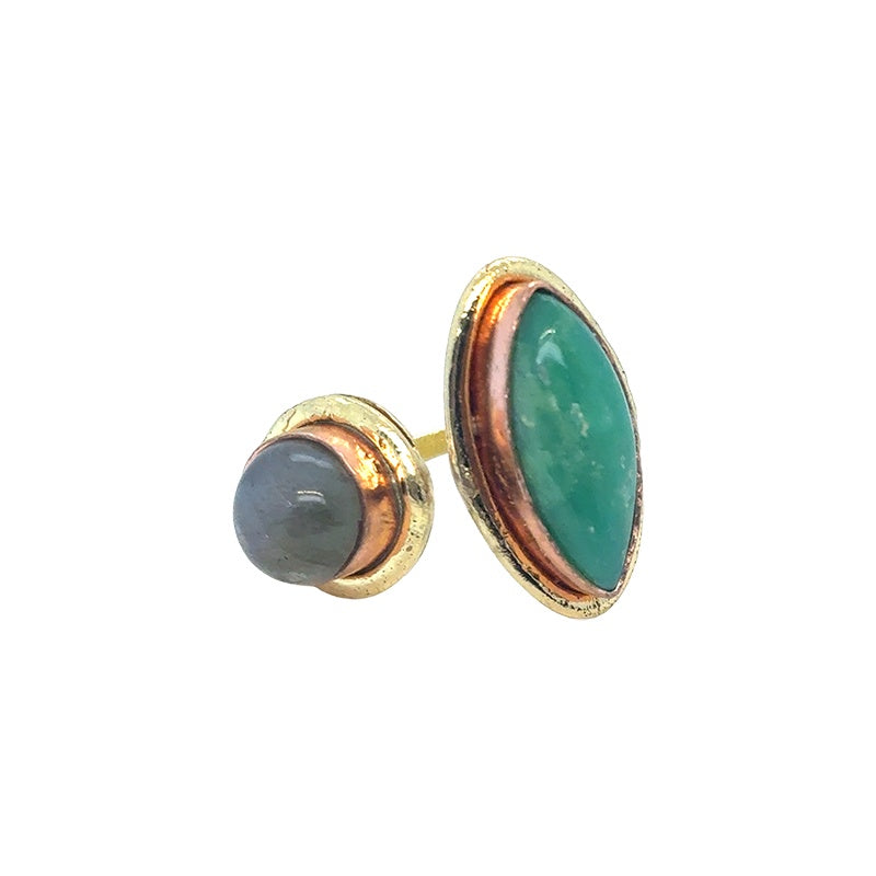 Amara Marquise Chrysoprase and Round Labrodorite Ring
