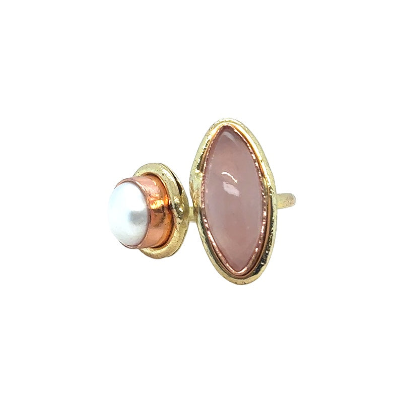 Amara Marquise Rose Quartz and Round Pearl Ring