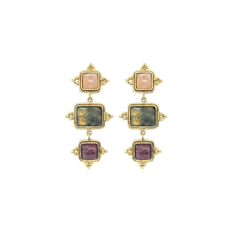 Amara Triple Square Stone Drop Earrings