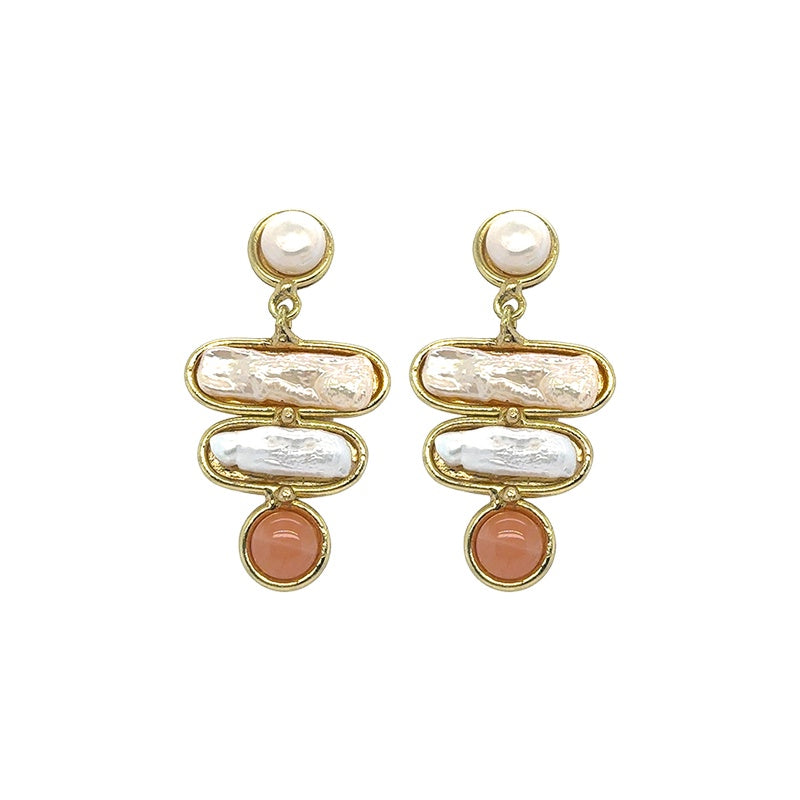 Amara Pearl Bar and Red Aventurine Earrings
