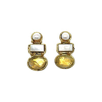 Amara Triple Drop Pearl and Green Amethyst Earrings