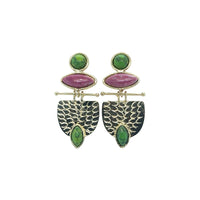 Amara Green Turquoise and Rhodochrosite Shield Drop Earrings