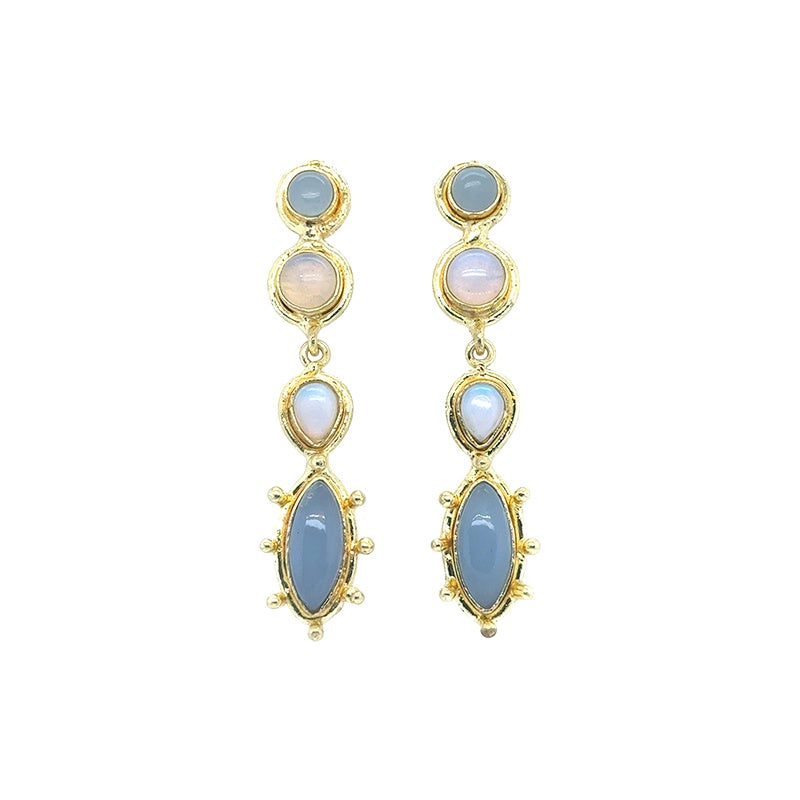 Amara Opalite and Chalcedonian Studded Drop Earrings